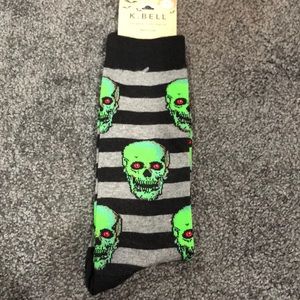 K. Bell Halloween striped socks with green skulls